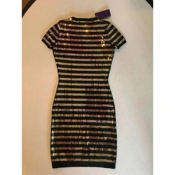 Ralph Lauren Collection Purple Label Sequin Mini Dress Wool XS Black Gold 0 2 - Picture 11 of 14